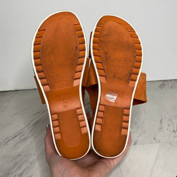 Eileen Fisher Orange Wedge Sandal 6 - Picture 11 of 13